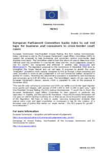 EUROPEAN COMMISSION  MEMO Brussels, 11 October[removed]European Parliament Committee backs rules to cut red