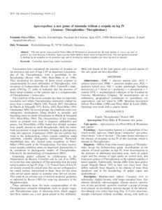 2010. The Journal of Arachnology 38:104–112  Agnostopelma: a new genus of tarantula without a scopula on leg IV