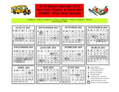 2014 School CalendarNew York, Virginia, & Puerto Rico DoDEA - West Point Schools