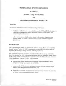 Memorandum of Understanding - National Energy Board (NEB) and Alberta Energy and Utilities Board (EUB) - Pipeline Incidents in Alberta - 11 January 2006