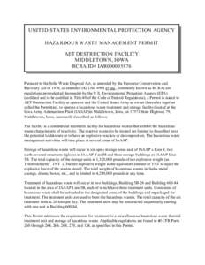 Hazardous waste / Waste / 94th United States Congress / First Amendment to the United States Constitution / Resource Conservation and Recovery Act / Title 40 of the Code of Federal Regulations / Superfund / United States Environmental Protection Agency / Environment / Pollution