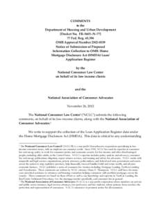 COMMENTS to the Department of Housing and Urban Development [Docket No. FR–5603–N–[removed]Fed. Reg. 65,396 OMB Approval Number[removed]