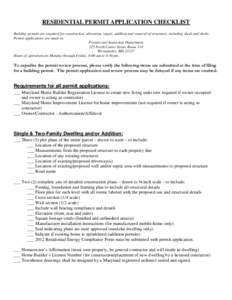 RESIDENTAIL PERMIT APPLICATION CHECKLIST