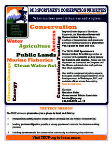 2013 SPORTSMEN’S CONSERVATION PRIORITIES Presented by the TRCP What matters most to hunters and anglers.  Water
