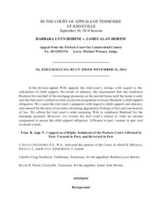IN THE COURT OF APPEALS OF TENNESSEE AT KNOXVILLE September 30, 2014 Session BARBARA LYNN HORINE v. JAMES ALAN HORINE Appeal from the Probate Court for Cumberland County No. 2011PF2376