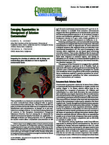 Environ. Sci. Technol. 2009, 43, 8483–8487  Emerging Opportunities in Management of Selenium Contamination1 SAMUEL N. LUOMA*