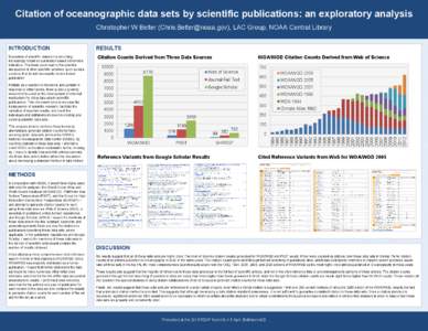 Citation of oceanographic data sets by scientific publications: an exploratory analysis Christopher W Belter ([removed]), LAC Group, NOAA Central Library Evaluation of scientific research is becoming increasi