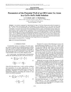 ISSN, Physics of the Solid State, 2007, Vol. 49, No. 6, pp. 1132–1141. © Pleiades Publishing, Ltd., 2007. Original Russian Text © A.I. Lebedev, I.A. Sluchinskaya, 2007, published in Fizika Tverdogo Tela, 20