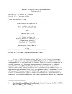 Order Denying Motion for Reconsideration in the Matter of May Capital Group, LLC and Melvin Rokeach