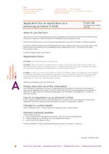 Form 06  Application for re-registration as a practising architect in NSW  Architects Act 2003