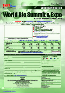 Dubai Bio Expo[removed]Offline Registration World Bio Summit & Expo Dubai, UAE