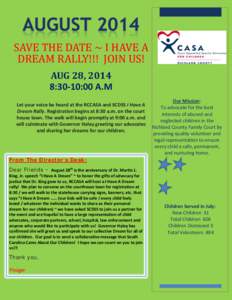 SAVE THE DATE ~ I HAVE A DREAM RALLY!!! JOIN US! AUG 28, 2014 8:30-10:00 A.M  Let your voice be heard at the RCCASA and SCDSS I Have A