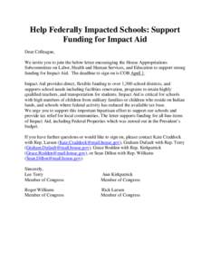 Federal Impact Aid / Rosa DeLauro / Education in the United States