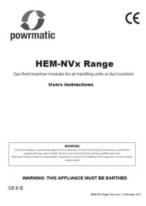 CE  HEM-NVx Range Gas-fired insertion modules for air handling units or duct sections Users Instructions