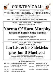 Adelaide Country Music Club Country Call AprilMay 2011 Issue - Vol 22.2