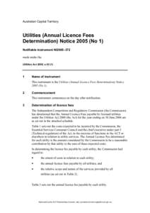 Australian Capital Territory  Utilities (Annual Licence Fees Determination) Notice[removed]No 1) Notifiable instrument NI2005–372 made under the