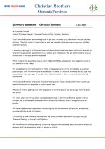 Christian Brothers Oceania Province Summary statement – Christian Brothers 3 May 2013