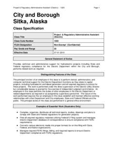 Project & Regulatory Administrative Assistant (Electric[removed]Page 1 City and Borough Sitka, Alaska