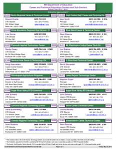 NH Department of Education Career and Technical Education Centers and Sub-Centers School Year[removed]Ordered by region/school # *  [removed]Berlin Regional Career & Technical Center