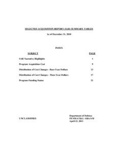 SAR Summary Tables (as of December 31, 2010)