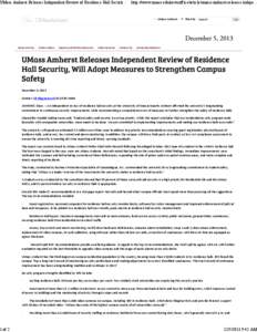 UMass Amherst Releases Independent Review of Residence Hall Security, Will Adopt Measures to Strengthen Campus Safety | Office
