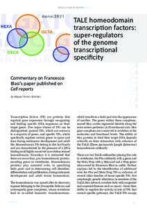 IFOM: A YEAR IN REVIEWTALE homeodomain transcription factors: super-regulators of the genome