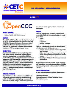 YOUR CCC TECHNOLOGY RESOURCE CONNECTION  OPENCCC OpenCCC