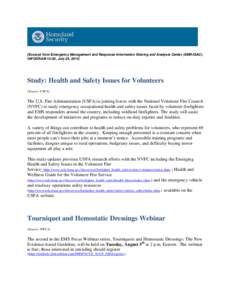 [Excerpt from Emergency Management and Response Information Sharing and Analysis Center (EMR-ISAC), INFOGRAM 14-30, July 24, 2014] Study: Health and Safety Issues for Volunteers (Source: USFA)