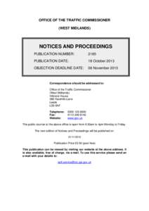 OFFICE OF THE TRAFFIC COMMISSIONER (WEST MIDLANDS) NOTICES AND PROCEEDINGS PUBLICATION NUMBER: