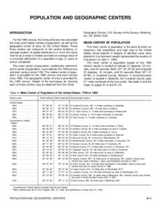 POPULATION AND GEOGRAPHIC CENTERS INTRODUCTION Geography Division, U.S. Bureau of the Census, Washington, DC[removed]For the 1990 census, the Census Bureau has calculated