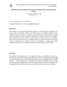 Revista Científica CSSN “La Ciencia al Servicio de la Salud y Nutrición” Vol. 5, 2015 ISSN 1390-874X BENEFICIOS de la lactancia materna en la prevención de la morbi-mortalidad infantil Fernanda Sofía Chafla Romer