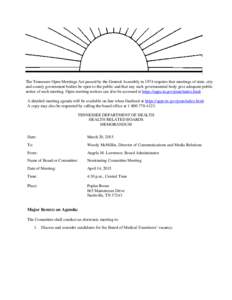 The Tennessee Open Meetings Act passed by the General Assembly in 1974 requires that meetings of state, city and county government bodies be open to the public and that any such governmental body give adequate public not