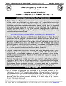 BUSINESS, CONSUMER SERVICES, AND HOUSING AGENCY - Department of Consumer Affairs  EDMUND G. BROWN JR., Governor MEDICAL BOARD OF CALIFORNIA Licensing Program