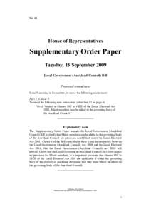 No 61  House of Representatives Supplementary Order Paper Tuesday, 15 September 2009