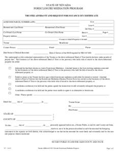 STATE OF NEVADA FORECLOSURE MEDIATION PROGRAM TRUSTEE AFFIDAVIT AND REQUEST FOR ISSUANCE OF CERTIFICATE ASSESSOR PARCEL NUMBER (APN)  TS #