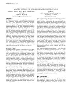 PROCEEDINGS, CI[removed]ANALYTIC METHODS FOR OPTIMIZING REALTIME CROWDSOURCING Michael S. Bernstein, David R. Karger, Robert C. Miller MIT CSAIL Cambridge, MA 02139