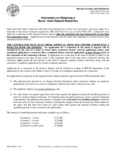 Bureau of Labor and Industries Wage and Hour Division Farm / Forest Labor Unit Information on Obtaining a Bond / Cash Deposit Reduction