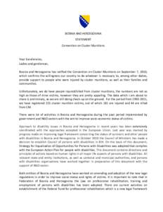    BOSNIA AND HERZEGOVINA  STATEMENT  Convention on Cluster Munitions   