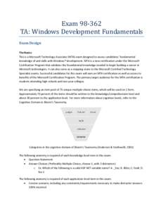 Exam[removed]TA: Windows Development Fundamentals Exam Design The Basics This is a Microsoft Technology Associate (MTA) exam designed to assess candidates’ fundamental knowledge of and skills with Windows® development.