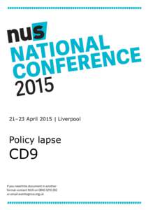 21–23 April 2015 | Liverpool  Policy lapse CD9