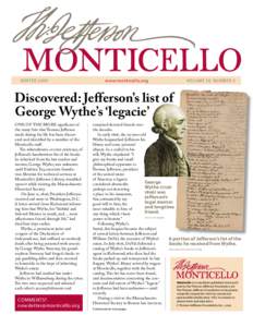 WINTER[removed]www.monticello.org Discovered: Jefferson’s list of George Wythe’s ‘legacie’