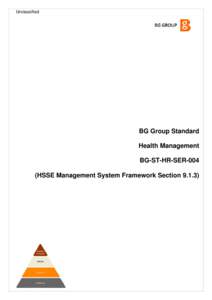 Unclassified  BG Group Standard Health Management BG-ST-HR-SER-004 (HSSE Management System Framework Section 9.1.3)