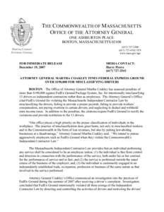 THE COMMONWEALTH OF MASSACHUSETTS OFFICE OF THE ATTORNEY GENERAL ONE ASHBURTON PLACE BOSTON, MASSACHUSETTS[removed][removed]4765 TTY