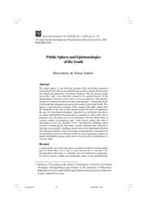 Africa Development, Vol. XXXVII, No. 1, 2012, pp. 43 – 67 © Council for the Development of Social Science Research in Africa, 2012 (ISSNPublic Sphere and Epistemologies of the South