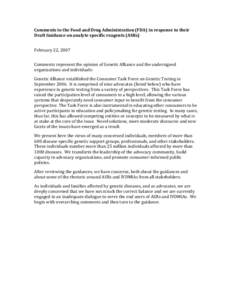 Comments to the Food and Drug Administration (FDA) in response to their  Draft Guidance on analyte specific reagents (ASRs)    February 22, 2007    Comments represent t