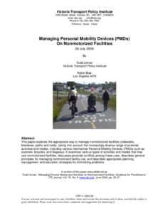 Victoria Transport Policy Institute 1250 Rudlin Street, Victoria, BC, V8V 3R7, CANADA www.vtpi.org [removed] Phone & Fax[removed] “Efficiency - Equity - Clarity”