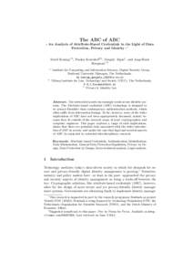 The ABC of ABC - An Analysis of Attribute-Based Credentials in the Light of Data Protection, Privacy and Identity -∗ Merel Koning1,3 , Paulan Korenhof2,3 , Gergely Alpár1 , and Jaap-Henk Hoepman1,3 1