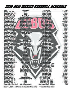 2010 NEW MEXICO BASEBALL SCHEDULE DATE OPPONENT	  LOCATION