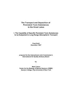 The Transport and Deposition of Persistent Toxic Substances to the Great Lakes I. The Capability of Specific Persistent Toxic Substances to be Subjected to Long Range Atmospheric Transport