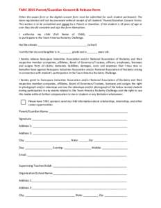 TARC 2009 Parent/Guardian Consent & Release Form